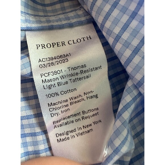 New No tags-PROPER CLOTH  THOMAS MASON Checks wrinkle resistant shirt Men 2X-3X - Picture 4 of 10